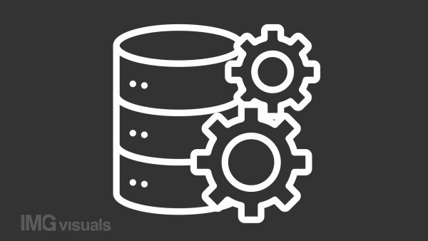 Animated data settings white line icon. Database server with spinning gears animation. Cloud computing. Loop HD video with chroma key, alpha channel, transparent background. Outline motion graphic