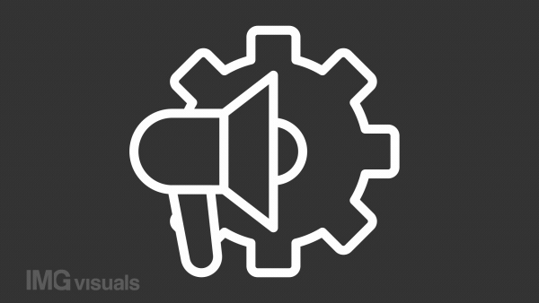 Animated ad settings white line icon. Spinning gear with megaphone speaking animation. Digital advertising. Loop HD video with chroma key, alpha channel, transparent background. Outline motion graphic