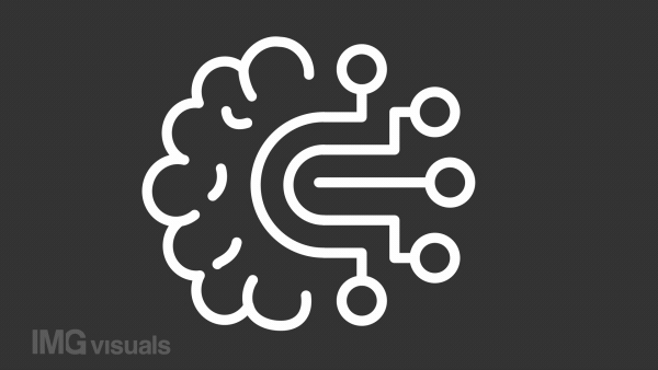 Animated digital brain white icon. Artificial intelligence line animation. Deep learning. Loop HD video with chroma key, alpha channel, transparent background. Outline motion graphic animation