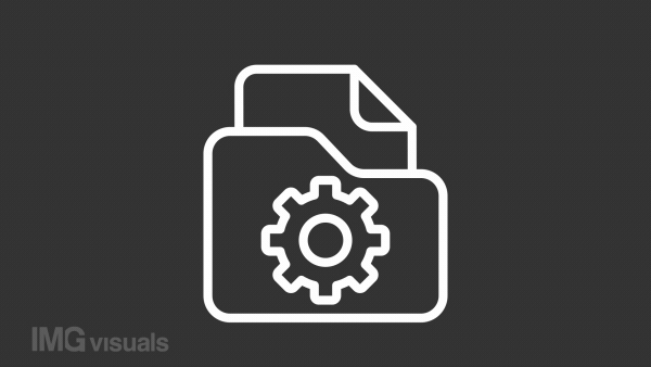 File management white icon animation. Animated line file folder with spinning gear. Computer network. Loop HD video with chroma key, alpha channel, transparent background. Outline motion graphic