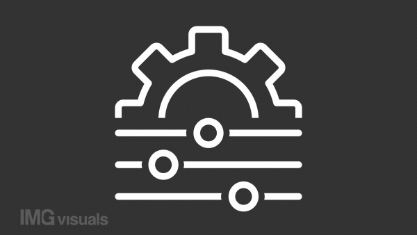 Adjustment white icon animation. Animated line spinning gear and slider setting. Control panel. Loop HD video with chroma key, alpha channel, transparent background. Outline motion graphic animation
