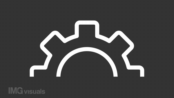 Animated half gear white line icon. Rotating setting cogwheel animation. Configuration tool. Loop HD video with chroma key, alpha channel, transparent background. Outline motion graphic animation
