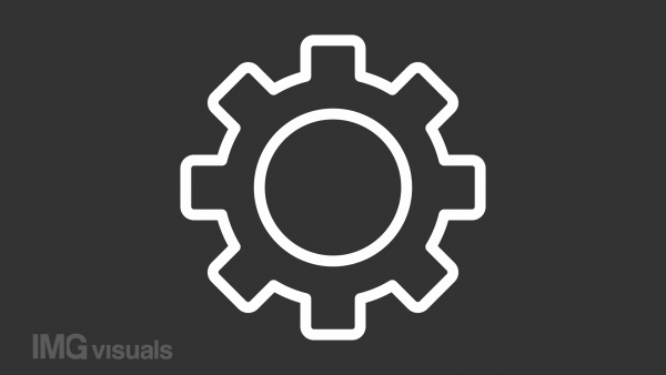 Apply settings white icon animation. Animated line cursor click on spinning gear. Check mark. Loop HD video with chroma key, alpha channel, transparent background. Outline motion graphic animation