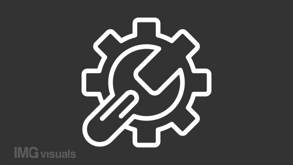 Setup tool white icon animation. Animated line wrench turning setting cogwheel. Spinning gear. Loop HD video with chroma key, alpha channel, transparent background. Outline motion graphic