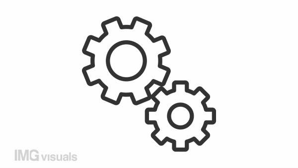 Animated setting line icon. Spinning gears animation. Setting cogwheel. Configuration tool. Operating system. Loop HD video with alpha channel, transparent background. Outline motion graphic