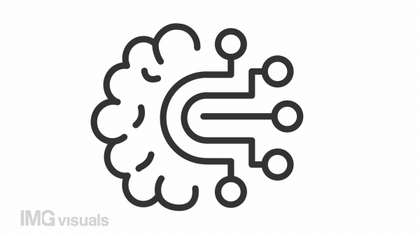 Animated digital brain line icon. Artificial intelligence animation. Deep learning. Ai technology. Neural network. Loop HD video with alpha channel, transparent background. Outline motion graphic