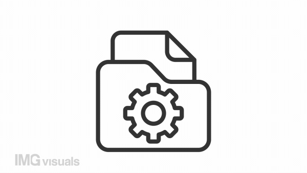 File management icon animation. Animated line file folder with spinning gear. Operating system. Computer network. Loop HD video with alpha channel, transparent background. Outline motion graphic
