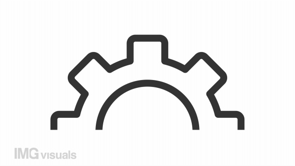 Animated half gear line icon. Rotating setting cogwheel animation. Configuration tool. Computer hardware. Loop HD video with alpha channel, transparent background. Outline motion graphic