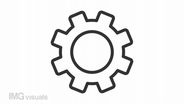 Animated setup error icon. Line spinning gear with warning sign appear animation. Exclamation mark. Computer network. Loop HD video with alpha channel, transparent background. Outline motion graphic