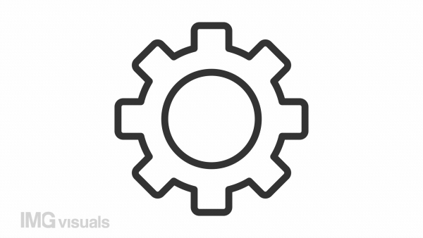 Apply settings icon animation. Animated line cursor click on spinning gear. Check mark. User preferences. Loop HD video with alpha channel, transparent background. Outline motion graphic