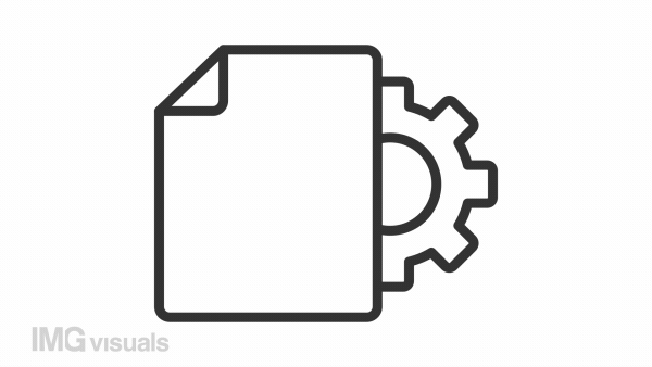 Animated document settings line icon. Document file with spinning gear animation. Setting cogwheel. Operating system. Loop HD video with alpha channel, transparent background. Outline motion graphic