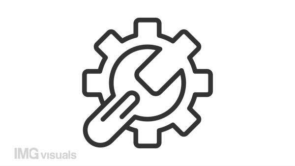Setup automation icon animation. Animated line wrench turning setting cogwheel. Spinning gear. Technical service. Loop HD video with alpha channel, transparent background. Outline motion graphic