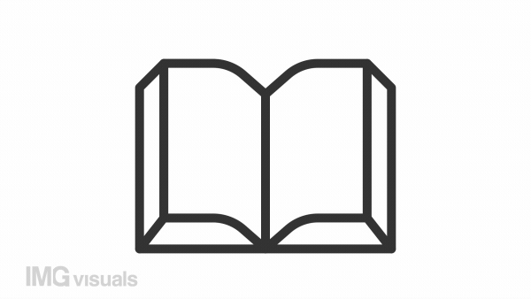 Animated opened book line icon. Turning pages animation. Knowledge information. Story telling. Reading book. Loop HD video with alpha channel, transparent background. Outline motion graphic
