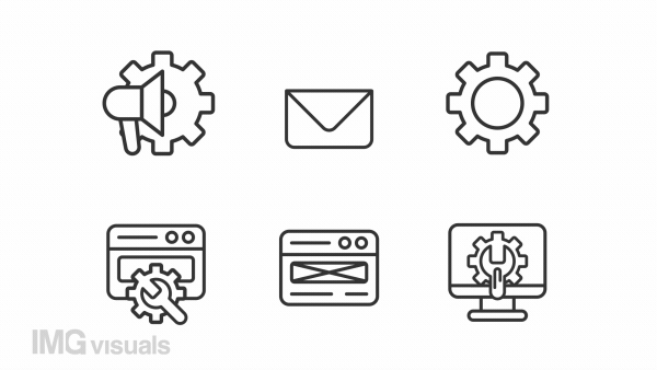 Animated ad settings line icons. Search engine optimization animation. Spinning gear. Digital advertising. Web service. Loop HD video with alpha channel, transparent background. Motion graphic