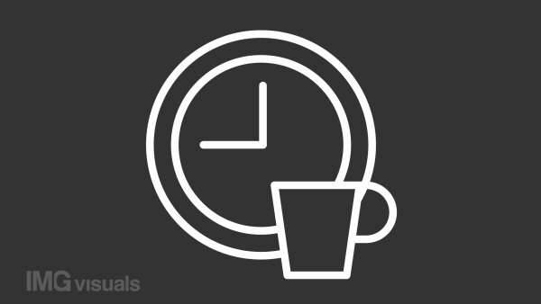 Animated break white line icon. Coffee time. Time to take pause. Loop HD video with chroma key, alpha channel on transparent background, black solid background. Outline motion graphic animation