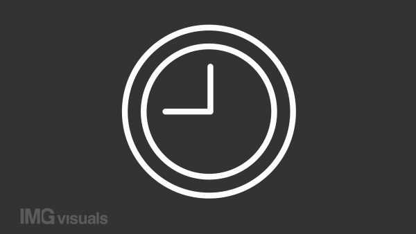 Animated completion white line icon. Clock face and checkmark. Loop HD video with chroma key, alpha channel on transparent background, black solid background. Outline motion graphic animation