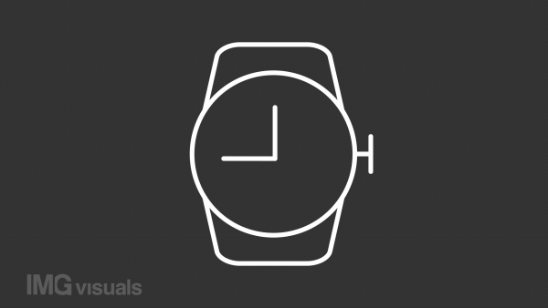 Animated wrist watch white line icon. Website wait-animation. Loop HD video with chroma key, alpha channel on transparent background, black solid background. Outline motion graphic animation