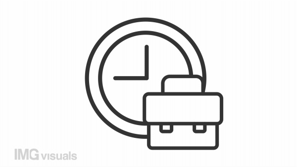 Animated work hours linear icon. Office working time. Schedule for employees. Clock and case. Seamless loop HD video with alpha channel on transparent background. Outline motion graphic animation