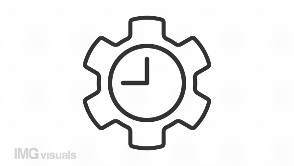 Animated manage time linear icon. Planning and organization. Loader. Clock and gear. Seamless loop HD video with alpha channel on transparent background. Outline motion graphic animation