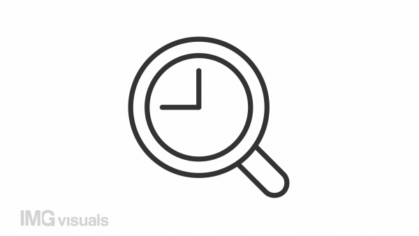 Animated loupe and clock linear icon. Magnifying glass and clock. Website preloader. Seamless loop HD video with alpha channel on transparent background. Outline motion graphic animation