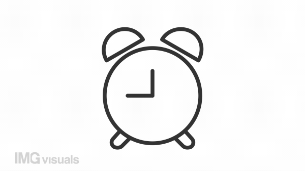 Animated alarm clock linear icon. Time to wake up. Morning reminder. Ringing clock. Seamless loop HD video with alpha channel on transparent background. Outline motion graphic animation