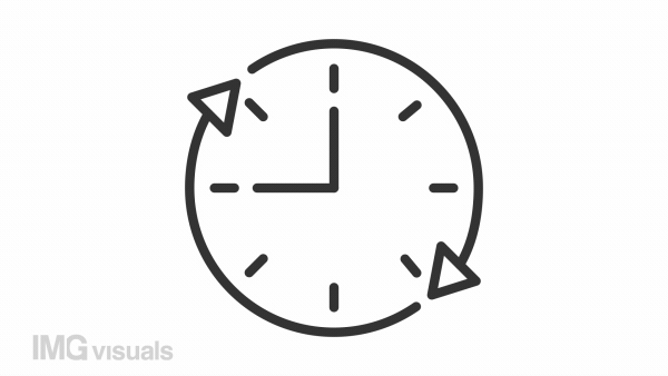 Animated time period linear icon. Wait-animation for website. Task duration. Rotating clock. Seamless loop HD video with alpha channel on transparent background. Outline motion graphic animation