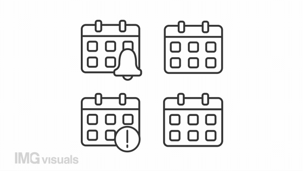 Animated schedule linear icons. Appointment notification. Cancel and approve event. Seamless loop HD video with alpha channel on transparent background. Outline motion graphic animation