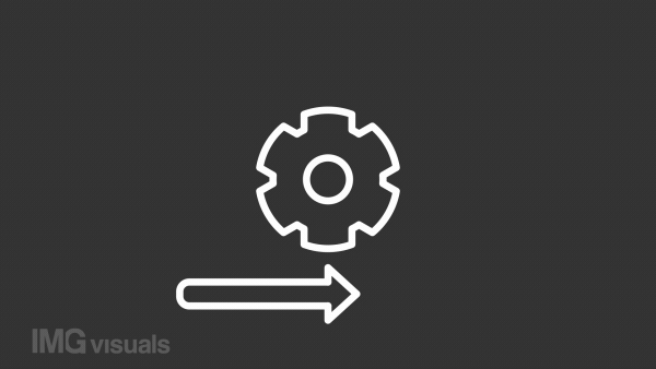 Agile development white animation. Rotating gear and arrows line animated icon. Different directions. Isolated illustration on dark background. Transition alpha video. Motion graphic