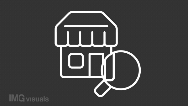 Market research white line animation. Magnifying glass examining retail store animated icon. Customer satisfaction. Isolated illustration on dark background. Transition alpha video. Motion graphic