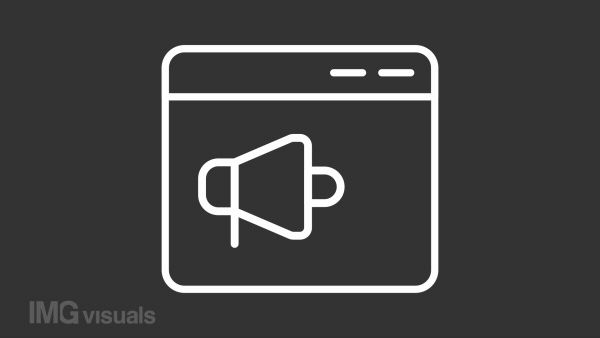 Online webinar white line animation. Loudspeaker in browser window animated icon. Live broadcast. Digital marketing. Isolated illustration on dark background. Transition alpha video. Motion graphic