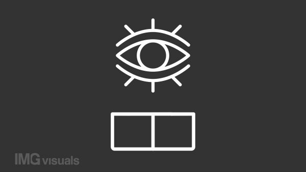 Product vision white line animation. Eye above opening box animated icon. Brand strategy. Business development. Isolated illustration on dark background. Transition alpha video. Motion graphic