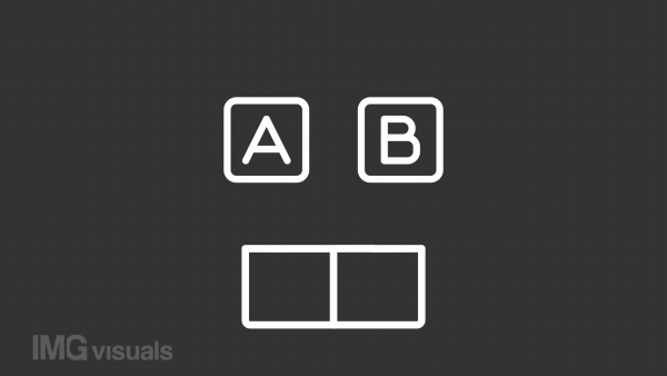 Product testing white line animation. A and B variants above paper box animated icon. Quality assurance. Isolated illustration on dark background. Transition alpha video. Motion graphic