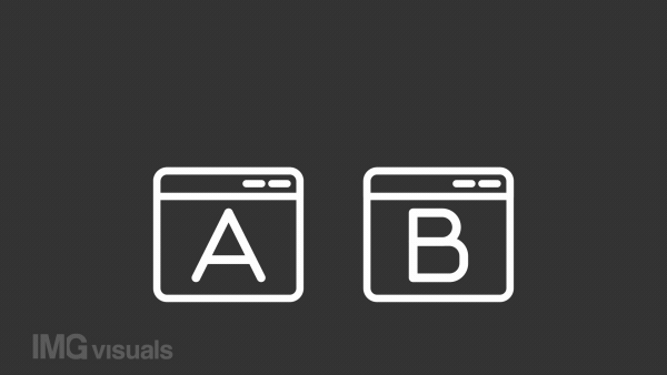 Split testing white line animation. Two versions of browser page animated icon. Conversion rate. User experience. Isolated illustration on dark background. Transition alpha video. Motion graphic