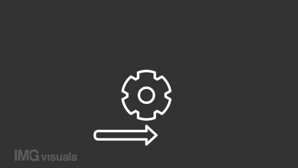 Flexible business white animation. Rotating cog wheel with three arrows line animated icon. Change management. Isolated illustration on dark background. Transition alpha video. Motion graphic
