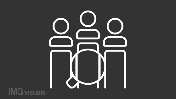 Competitive analysis white animation. Magnifying glass analyzing data line animated icon. Market research. Isolated illustration on dark background. Transition alpha video. Motion graphic
