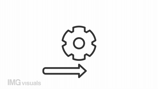 Agile development line animation. Rotating gear and arrows animated icon. Different directions. Project management. Black illustration on white background. HD video with alpha channel. Motion graphic