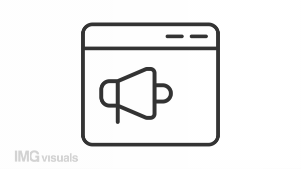 Online webinar line animation. Loudspeaker in browser window animated icon. Live broadcast. Digital marketing. Black illustration on white background. HD video with alpha channel. Motion graphic