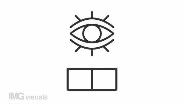 Product vision line animation. Eye above opening box animated icon. Brand strategy. Business development. Black illustration on white background. HD video with alpha channel. Motion graphic