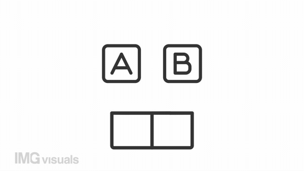 Product testing line animation. A and B variants above paper box animated icon. Quality assurance. Compare products. Black illustration on white background. HD video with alpha channel. Motion graphic