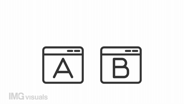 Split testing line animation. Two versions of browser page animated icon. Conversion rate. User experience. Black illustration on white background. HD video with alpha channel. Motion graphic