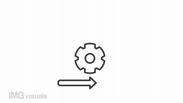 Flexible business line animation. Rotating cog wheel with three arrows animated icon. Change management. Black illustration on white background. HD video with alpha channel. Motion graphic
