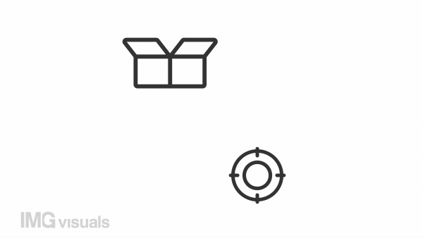 Product roadmap line animation. Building route from box to aim animated icon. Strategic plan. Development process. Black illustration on white background. HD video with alpha channel. Motion graphic