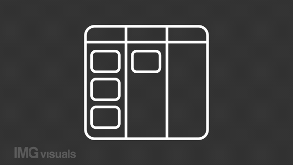 Kanban white line animation. Board with notes animated icon. Workflow management. Work in progress. Schedule system. Isolated illustration on dark background. Transition alpha video. Motion graphic
