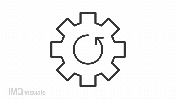 Process optimization line animation. Animated gear icon. Automated operation. Efficiency improvement. Black illustration on white background. HD video with alpha channel. Motion graphic