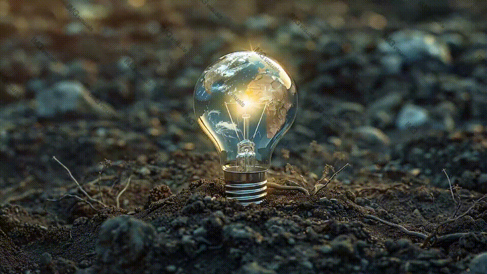 Illuminated light bulb placing on soil video animation, ai generated