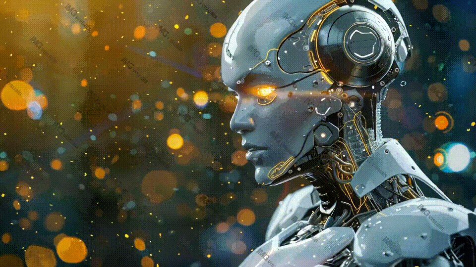 Futuristic portrait of robot with humanoid face video animation, ai generated