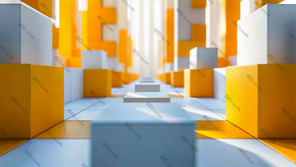 Minimalist geometric labyrinth with yellow and white blocks video animation, ai generated