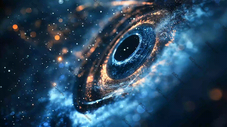 Nebulous and starry universe with central black hole video animation, ai generated