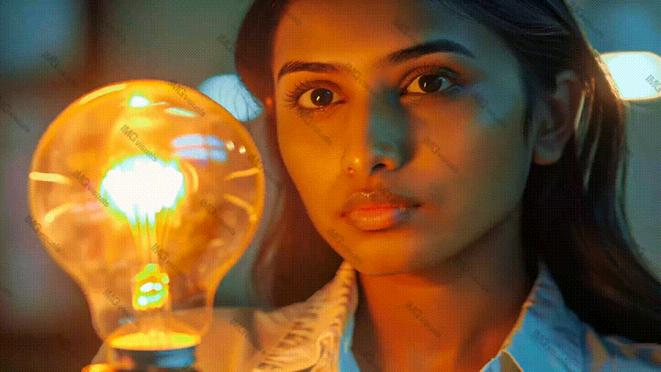 South asian woman with bright light bulb video animation, ai generated