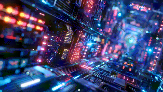 Vibrant neon lights illuminating complex circuitry video animation, ai generated